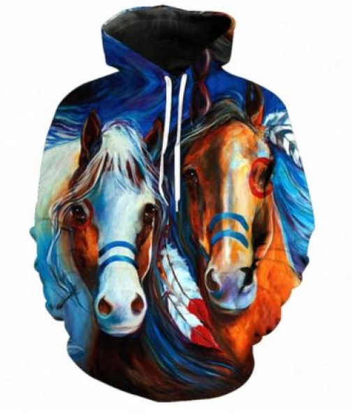 Neu! Leichter Unisex Hoodie "Indian Horses" Größe XL